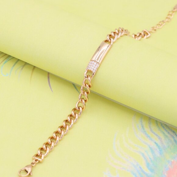 "Elegant Rose Gold Bracelet with Polished Bar & CZ Accent, XPBL0946 - Picture 5 of 12